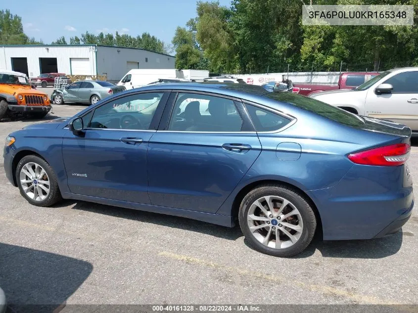 2019 Ford Fusion Hybrid Se VIN: 3FA6P0LU0KR165348 Lot: 40161328