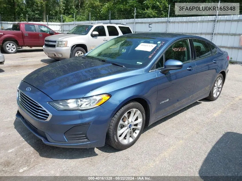 2019 Ford Fusion Hybrid Se VIN: 3FA6P0LU0KR165348 Lot: 40161328