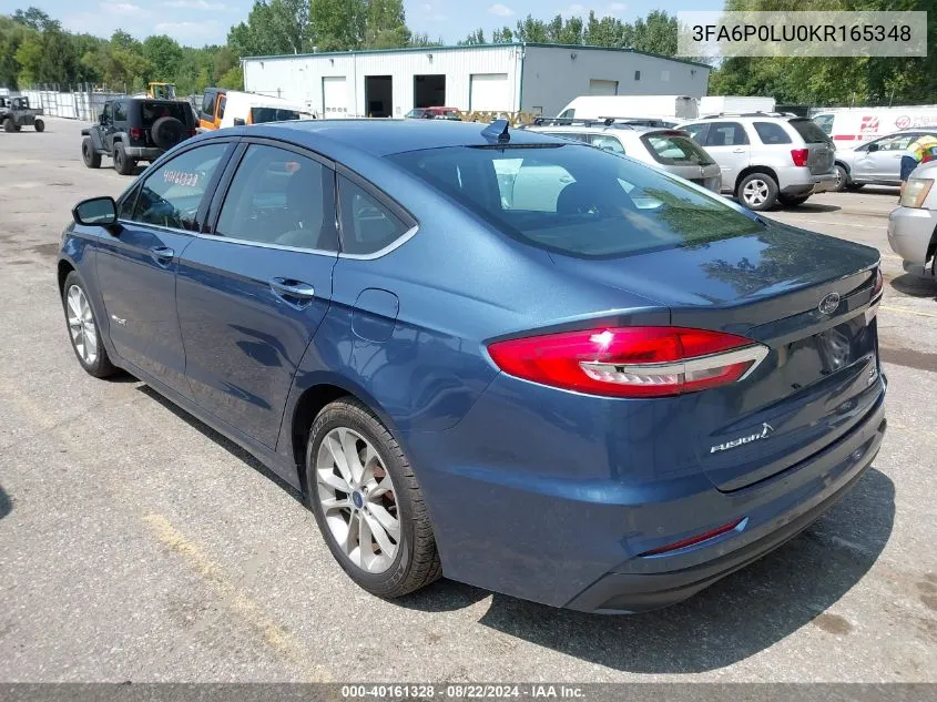 3FA6P0LU0KR165348 2019 Ford Fusion Hybrid Se