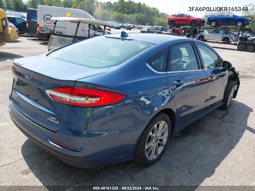 2019 Ford Fusion Hybrid Se VIN: 3FA6P0LU0KR165348 Lot: 40161328