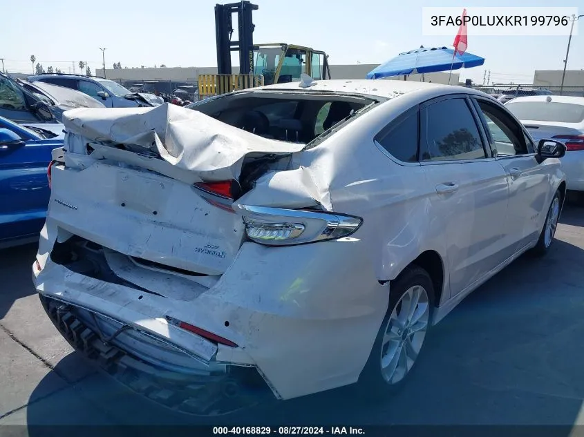 2019 Ford Fusion Hybrid Se VIN: 3FA6P0LUXKR199796 Lot: 40168829