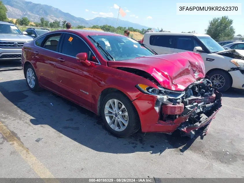 2019 Ford Fusion Hybrid Sel VIN: 3FA6P0MU9KR262370 Lot: 40185329