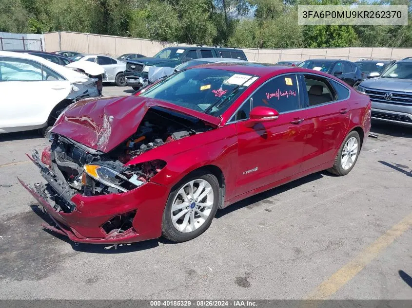 2019 Ford Fusion Hybrid Sel VIN: 3FA6P0MU9KR262370 Lot: 40185329