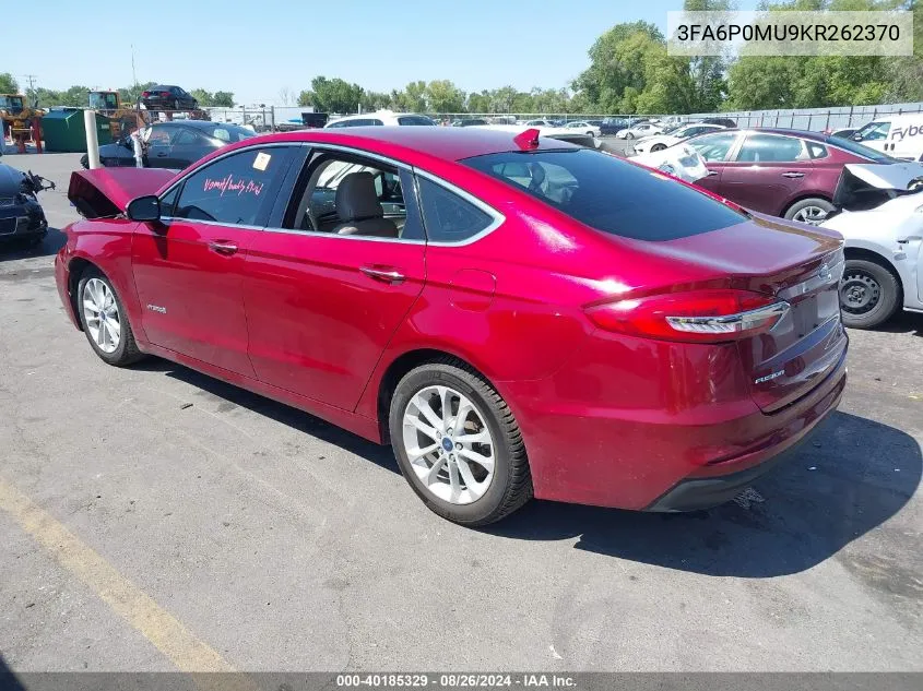 3FA6P0MU9KR262370 2019 Ford Fusion Hybrid Sel