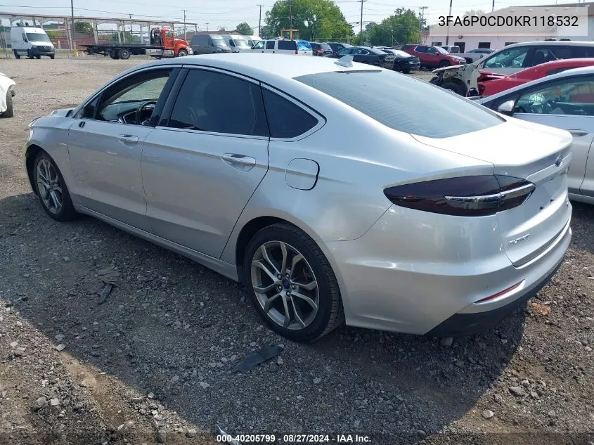 2019 Ford Fusion Sel VIN: 3FA6P0CD0KR118532 Lot: 40205799