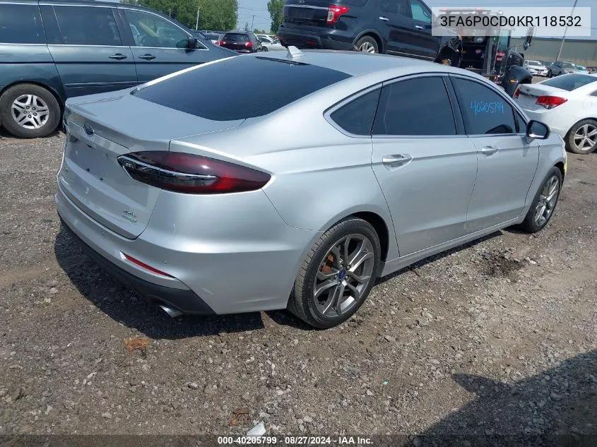 2019 Ford Fusion Sel VIN: 3FA6P0CD0KR118532 Lot: 40205799