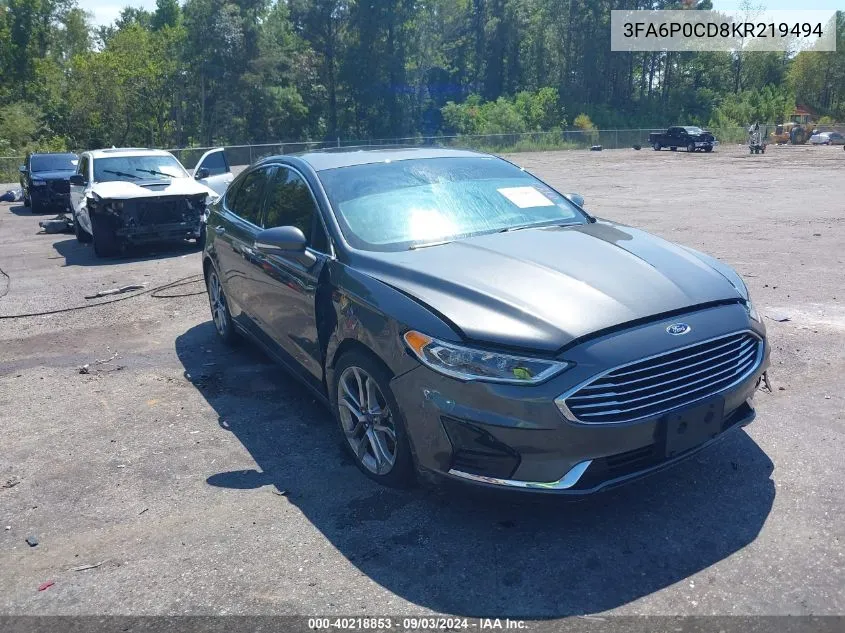 2019 Ford Fusion Sel VIN: 3FA6P0CD8KR219494 Lot: 40218853