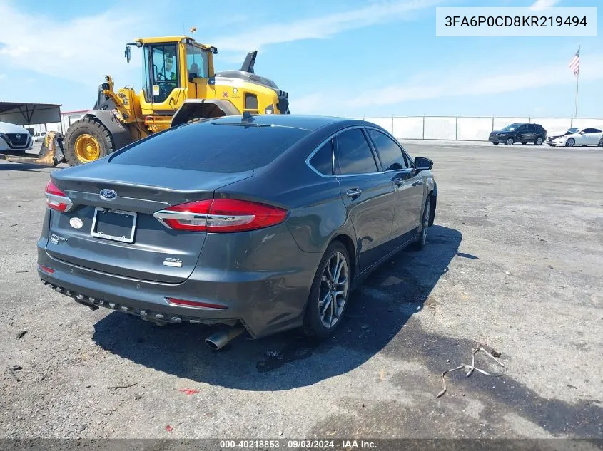 2019 Ford Fusion Sel VIN: 3FA6P0CD8KR219494 Lot: 40218853