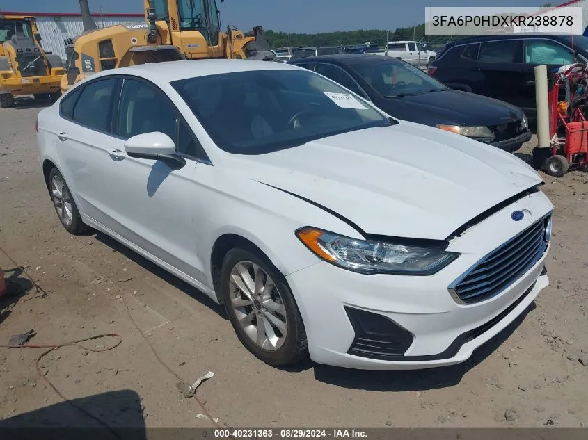 2019 Ford Fusion Se VIN: 3FA6P0HDXKR238878 Lot: 40231363