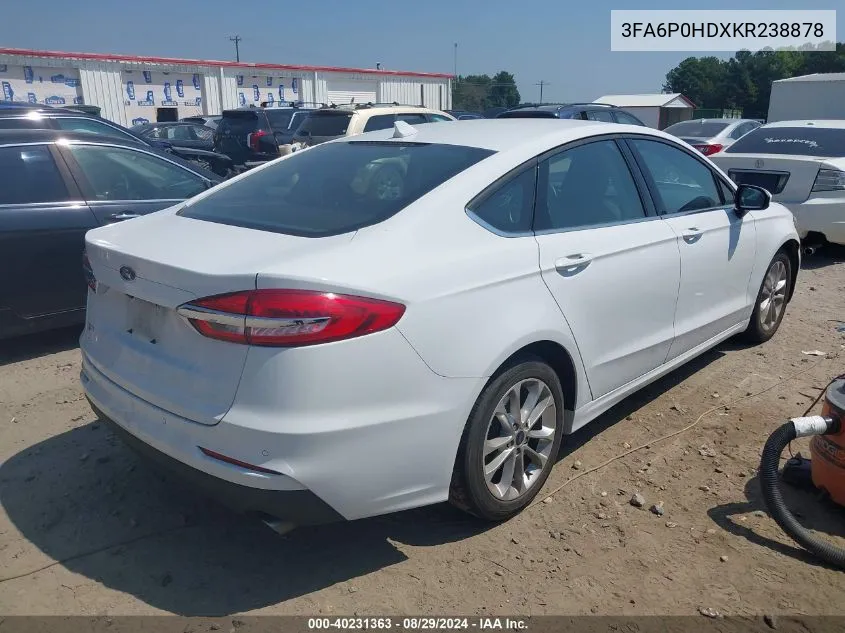 2019 Ford Fusion Se VIN: 3FA6P0HDXKR238878 Lot: 40231363