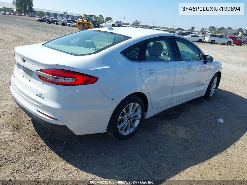 2019 Ford Fusion Hybrid Se VIN: 3FA6P0LUXKR199894 Lot: 40232189