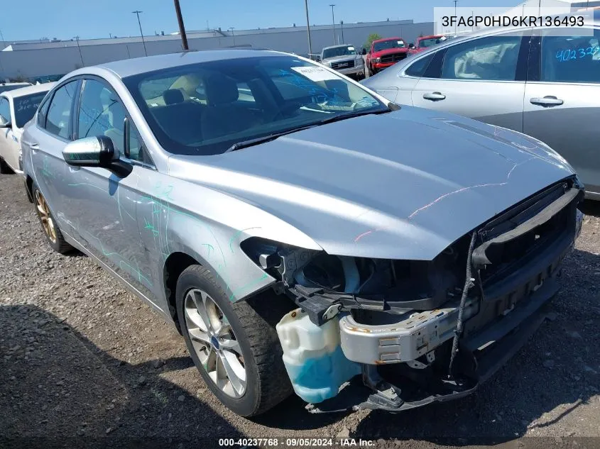 2019 Ford Fusion Se VIN: 3FA6P0HD6KR136493 Lot: 40237768