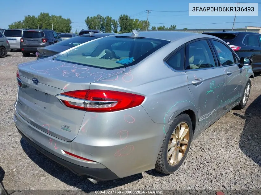 2019 Ford Fusion Se VIN: 3FA6P0HD6KR136493 Lot: 40237768