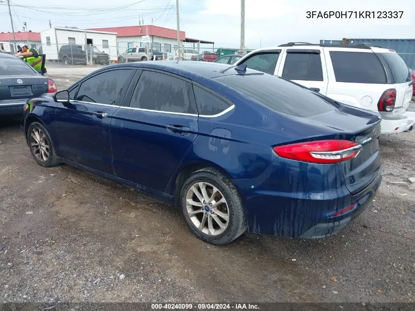 2019 Ford Fusion Se VIN: 3FA6P0H71KR123337 Lot: 40240099