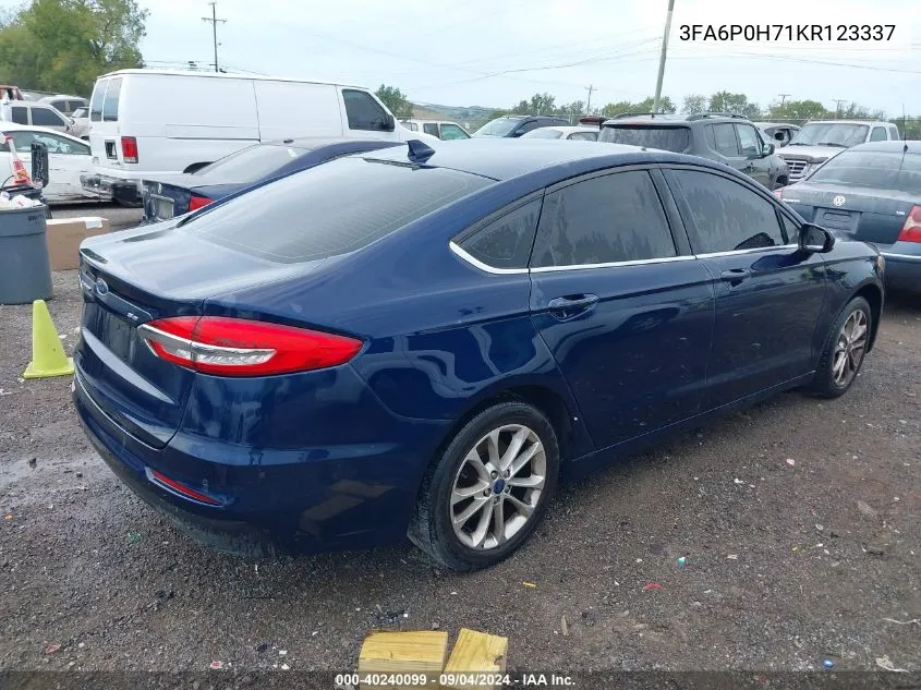 2019 Ford Fusion Se VIN: 3FA6P0H71KR123337 Lot: 40240099