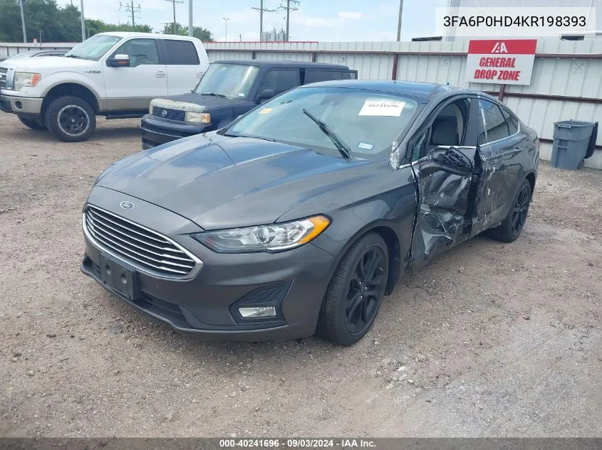 2019 Ford Fusion Se VIN: 3FA6P0HD4KR198393 Lot: 40241696