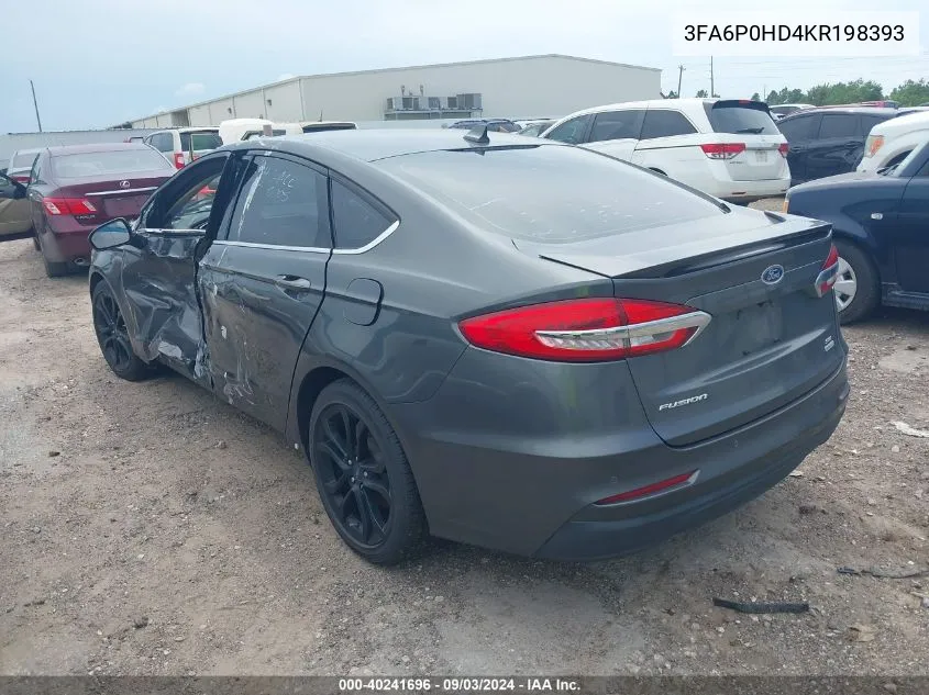 2019 Ford Fusion Se VIN: 3FA6P0HD4KR198393 Lot: 40241696