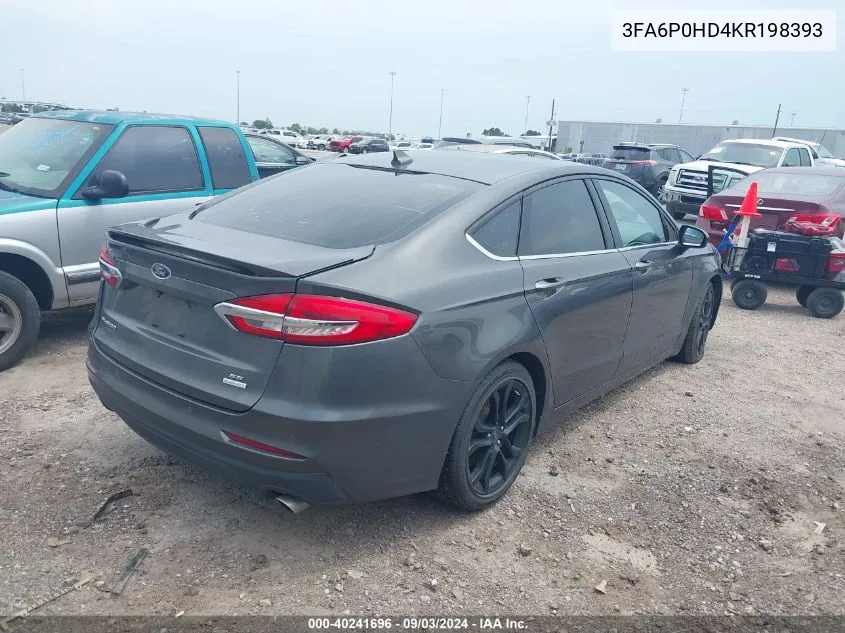 2019 Ford Fusion Se VIN: 3FA6P0HD4KR198393 Lot: 40241696