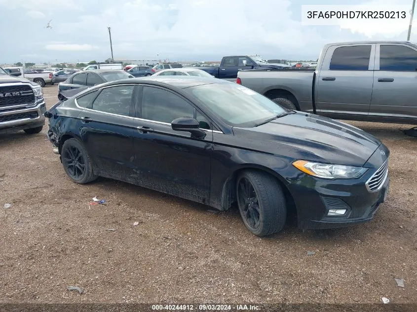 2019 Ford Fusion Se VIN: 3FA6P0HD7KR250213 Lot: 40244912