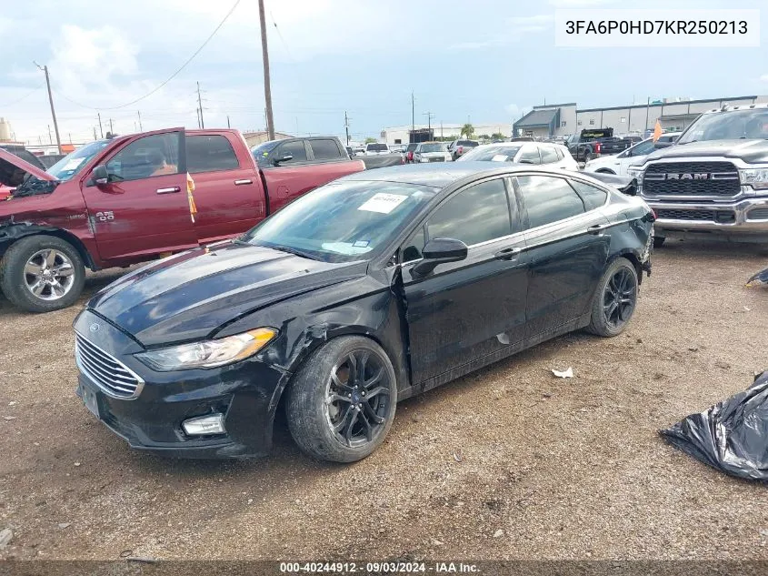 2019 Ford Fusion Se VIN: 3FA6P0HD7KR250213 Lot: 40244912