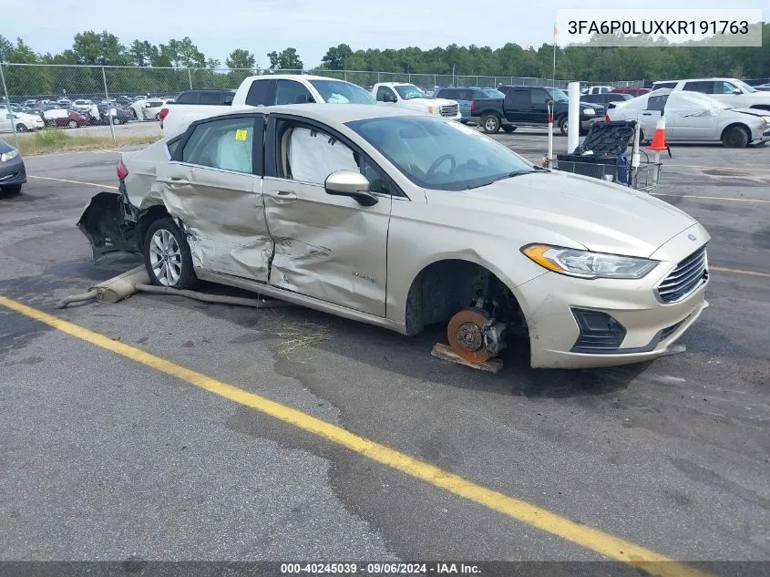 2019 Ford Fusion Hybrid Se VIN: 3FA6P0LUXKR191763 Lot: 40245039