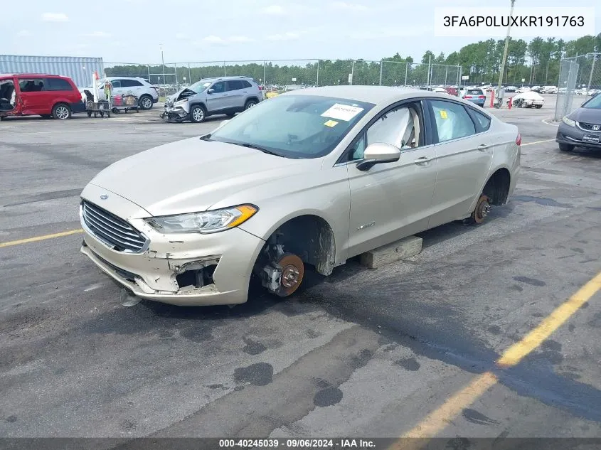 2019 Ford Fusion Hybrid Se VIN: 3FA6P0LUXKR191763 Lot: 40245039