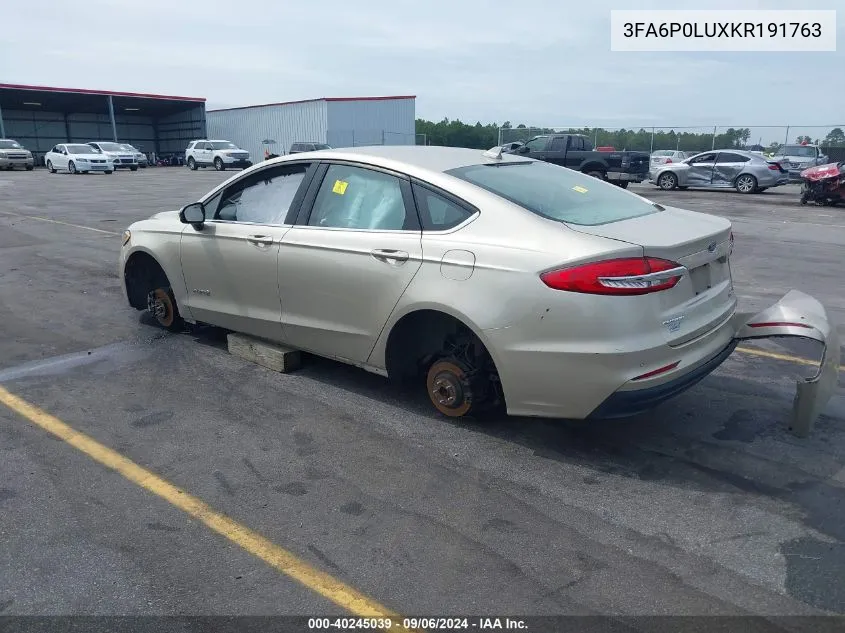 2019 Ford Fusion Hybrid Se VIN: 3FA6P0LUXKR191763 Lot: 40245039