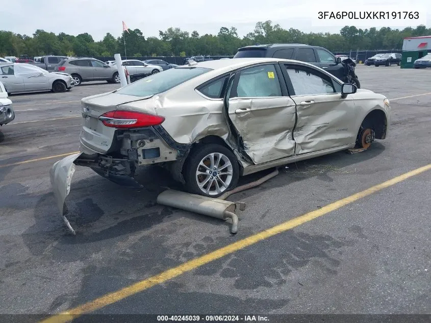 2019 Ford Fusion Hybrid Se VIN: 3FA6P0LUXKR191763 Lot: 40245039