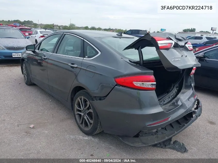 2019 Ford Fusion Sel VIN: 3FA6P0CD7KR224718 Lot: 40248640