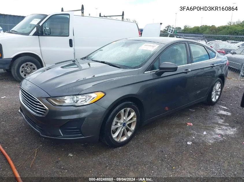 2019 Ford Fusion Se VIN: 3FA6P0HD3KR160864 Lot: 40248885