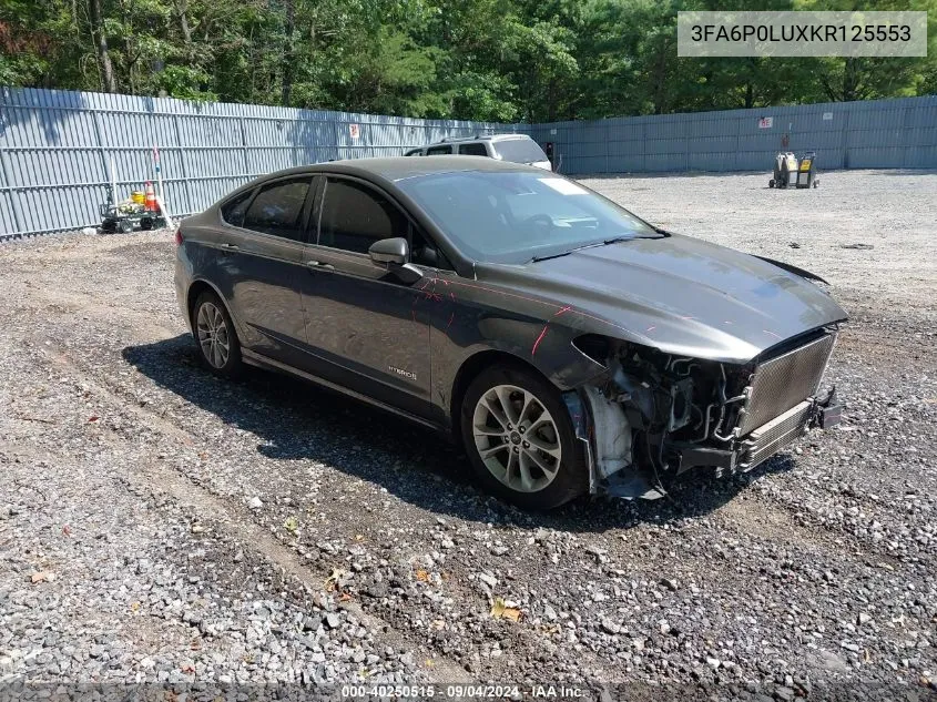 2019 Ford Fusion Hybrid Se VIN: 3FA6P0LUXKR125553 Lot: 40250515