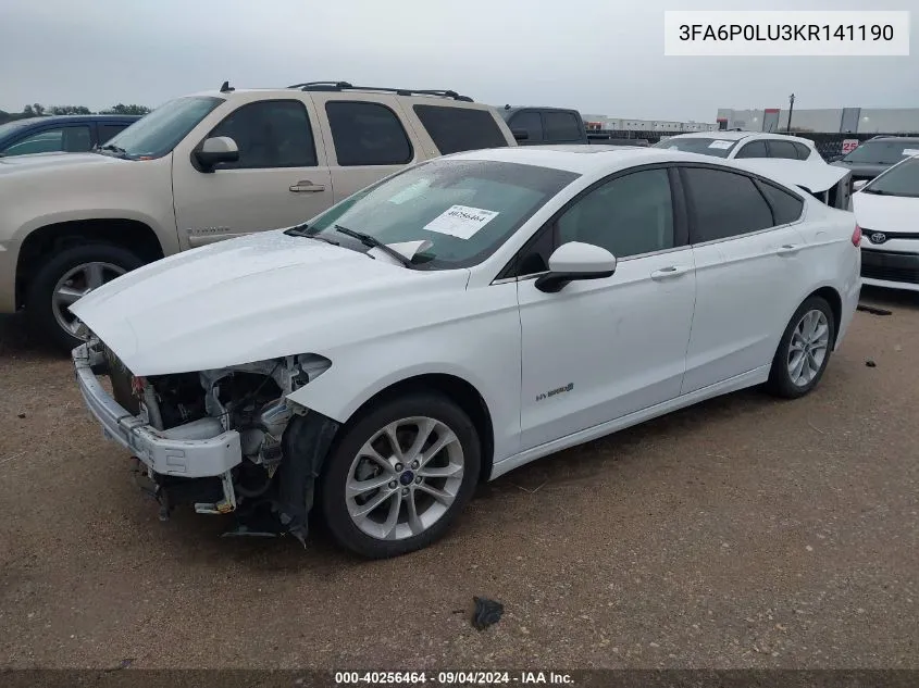 2019 Ford Fusion Hybrid Se VIN: 3FA6P0LU3KR141190 Lot: 40256464