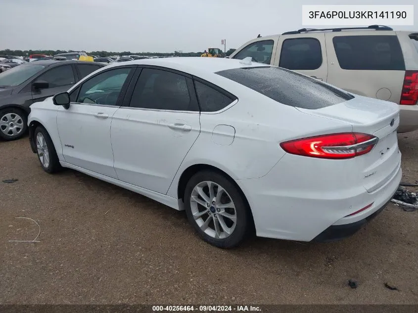 3FA6P0LU3KR141190 2019 Ford Fusion Hybrid Se