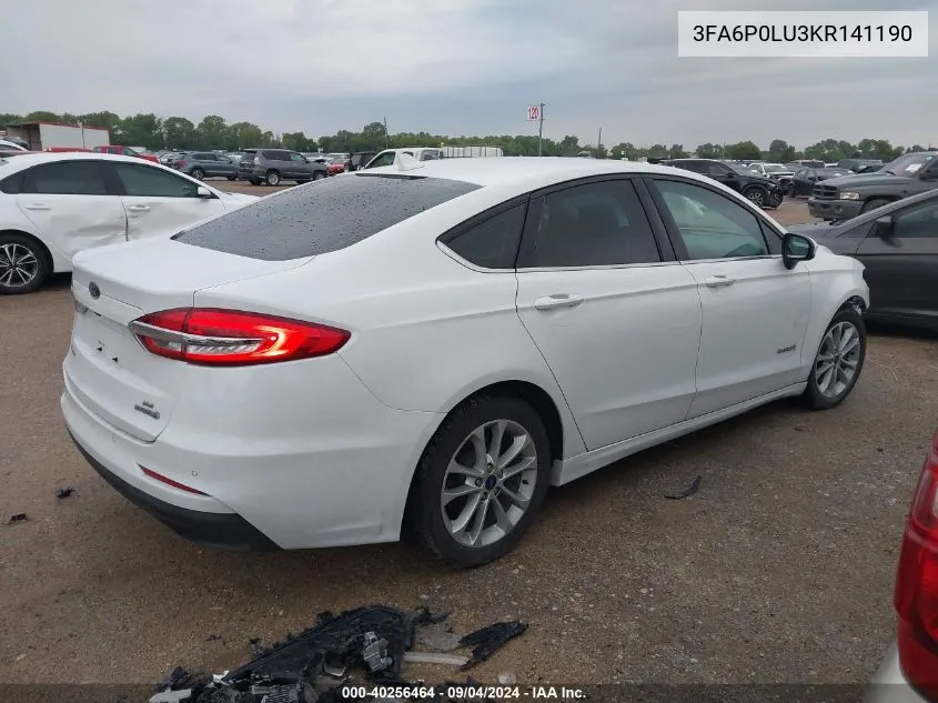 2019 Ford Fusion Hybrid Se VIN: 3FA6P0LU3KR141190 Lot: 40256464