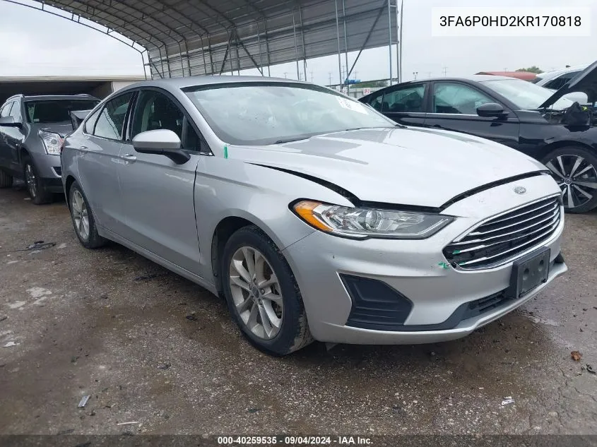 2019 Ford Fusion Se VIN: 3FA6P0HD2KR170818 Lot: 40259535