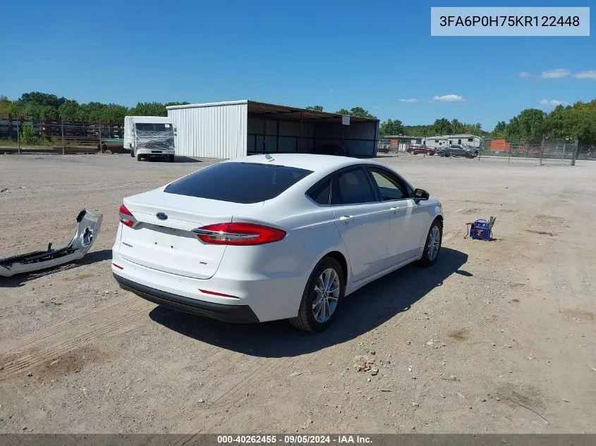 2019 Ford Fusion Se VIN: 3FA6P0H75KR122448 Lot: 40262455