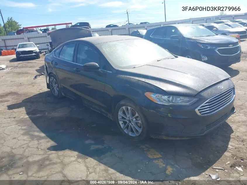 2019 Ford Fusion Se VIN: 3FA6P0HD3KR279966 Lot: 40267509