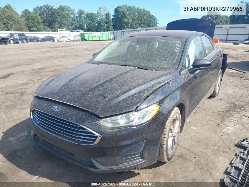 2019 Ford Fusion Se VIN: 3FA6P0HD3KR279966 Lot: 40267509