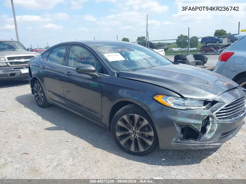 2019 Ford Fusion Se VIN: 3FA6P0T94KR236742 Lot: 40273205