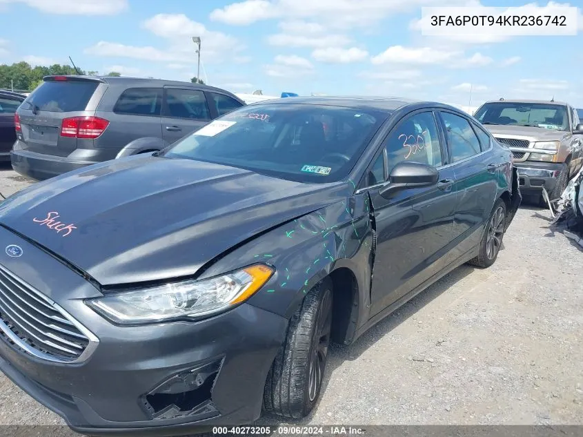 2019 Ford Fusion Se VIN: 3FA6P0T94KR236742 Lot: 40273205