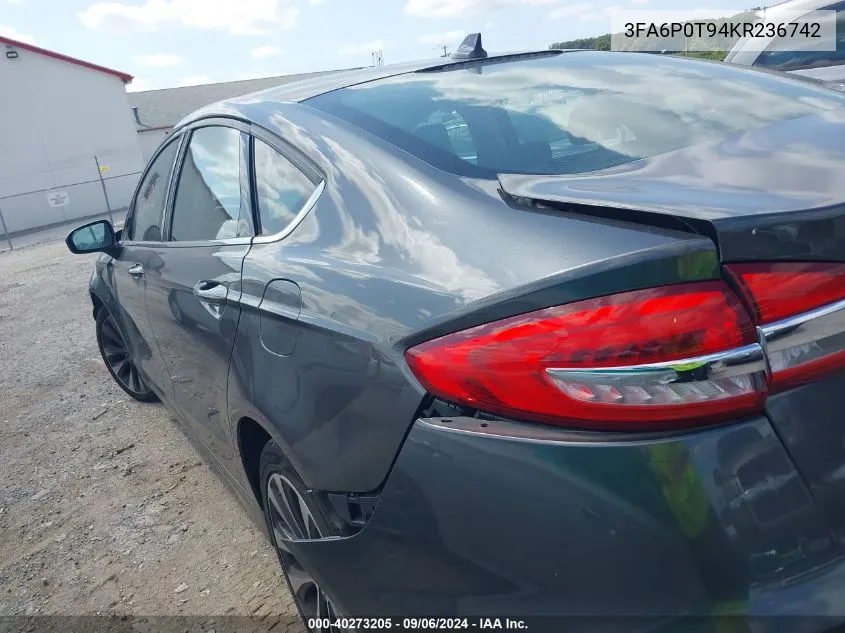 2019 Ford Fusion Se VIN: 3FA6P0T94KR236742 Lot: 40273205