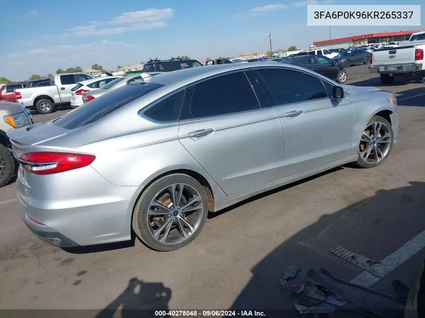 2019 Ford Fusion Titanium VIN: 3FA6P0K96KR265337 Lot: 40278048