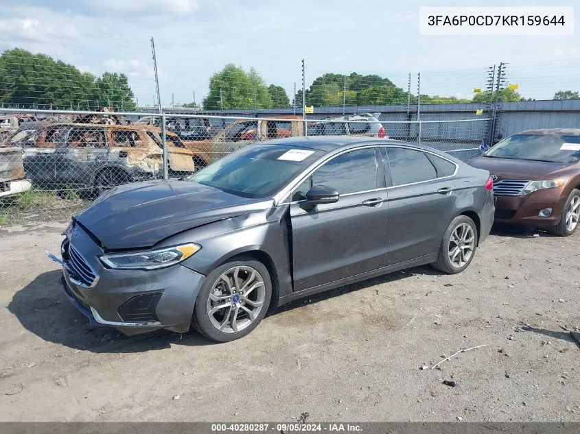 2019 Ford Fusion Sel VIN: 3FA6P0CD7KR159644 Lot: 40280287