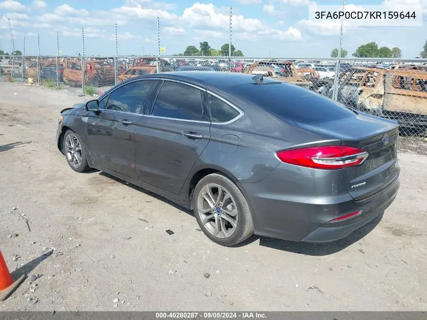 2019 Ford Fusion Sel VIN: 3FA6P0CD7KR159644 Lot: 40280287