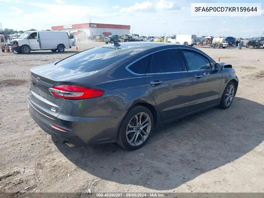 2019 Ford Fusion Sel VIN: 3FA6P0CD7KR159644 Lot: 40280287