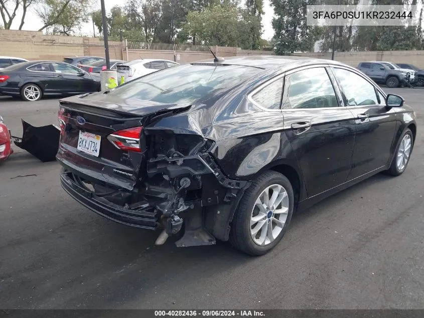 2019 Ford Fusion Energi Titanium VIN: 3FA6P0SU1KR232444 Lot: 40282436