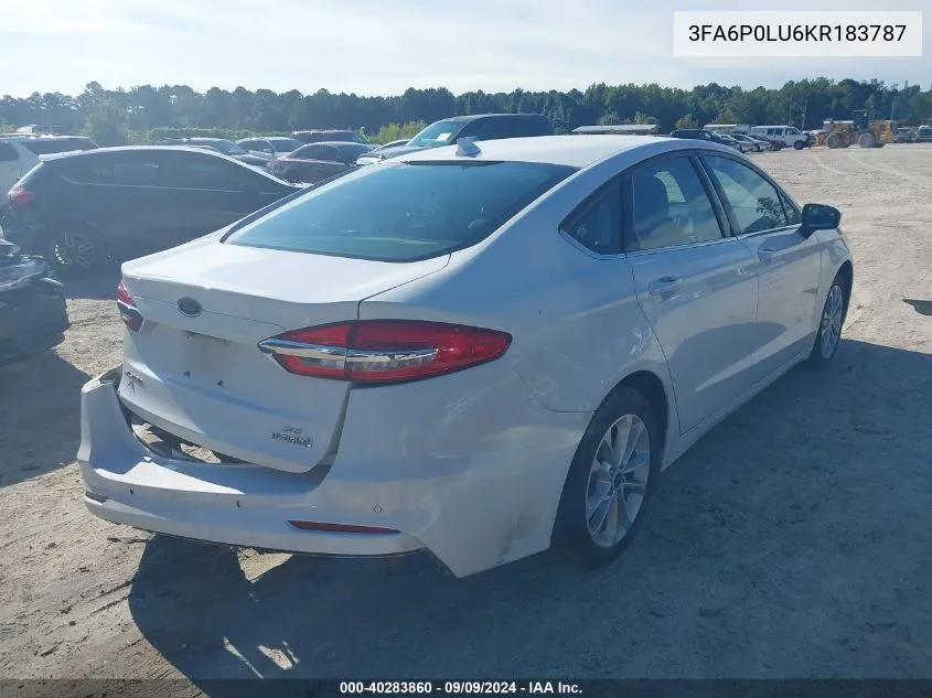 2019 Ford Fusion Hybrid Se VIN: 3FA6P0LU6KR183787 Lot: 40283860