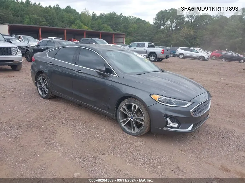 2019 Ford Fusion Titanium VIN: 3FA6P0D91KR119893 Lot: 40284589