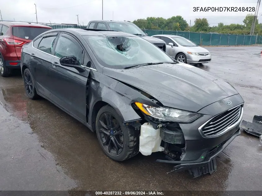 2019 Ford Fusion Se VIN: 3FA6P0HD7KR248428 Lot: 40287232