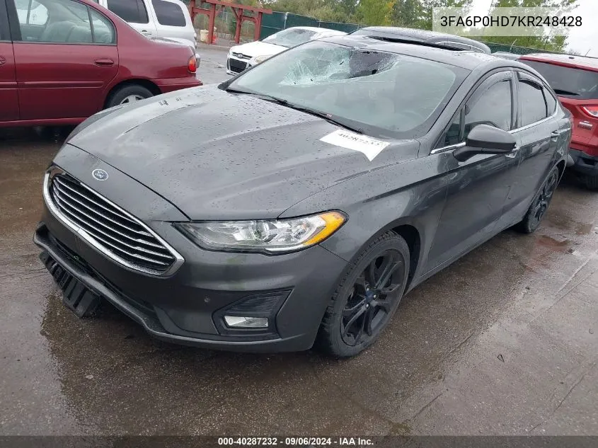 2019 Ford Fusion Se VIN: 3FA6P0HD7KR248428 Lot: 40287232